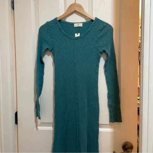ANTHROPOLOGIE Sasha T.La Ribbed Cotton Knit Midi Maxi Dress new NWT Teal Blue XS - Picture 9 of 16